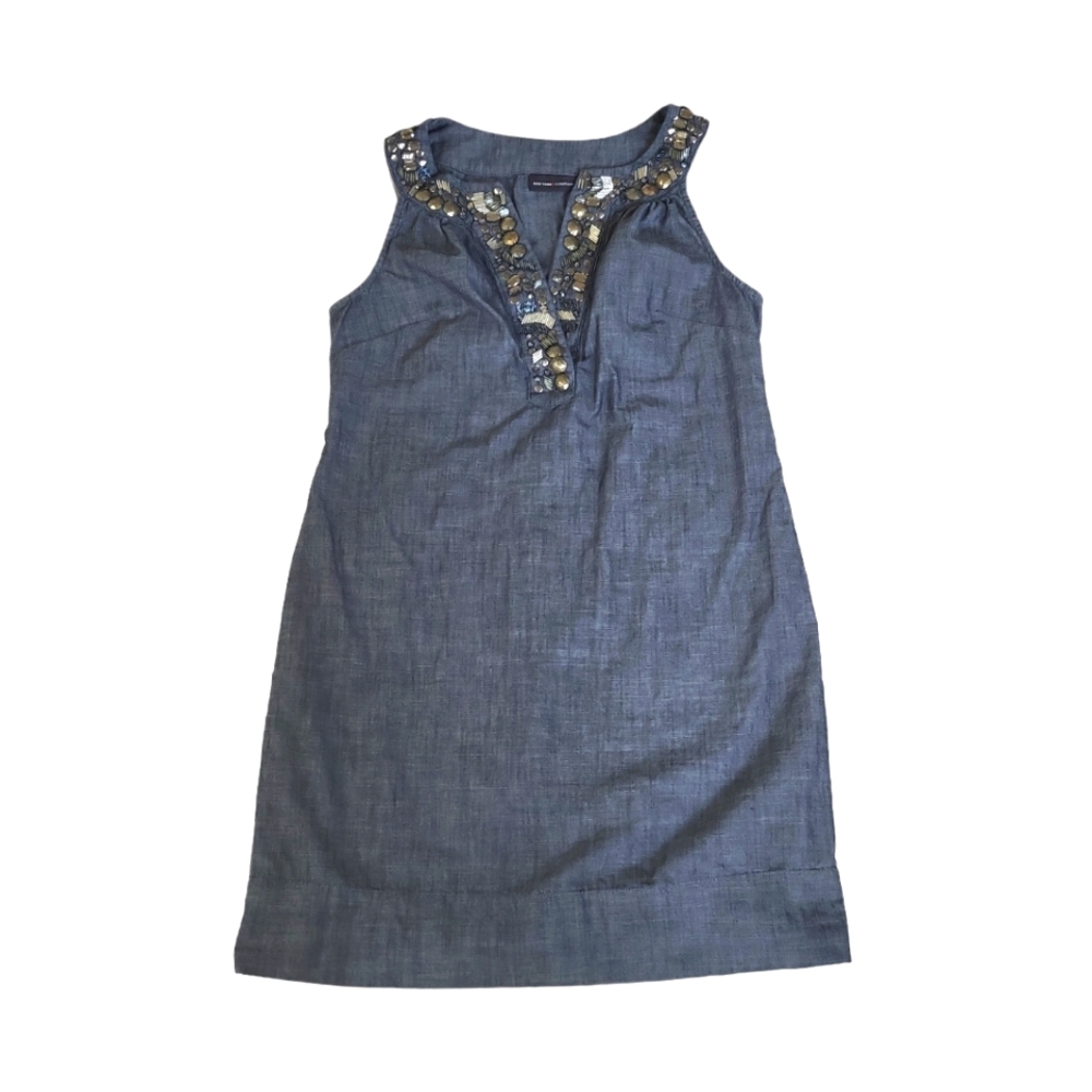 EUC like new New York Company rhinestone beaded sleeveless mini denim boho dress - Picture 2 of 8